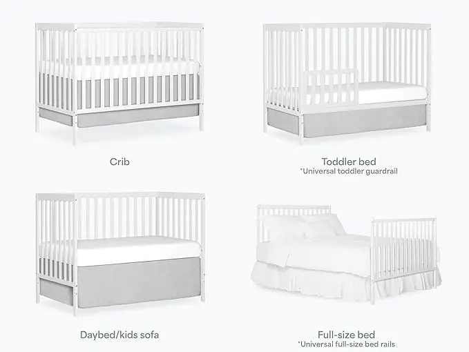 Dream On Me Synergy 5-in-1 Convertible Crib in White, Greenguard Gold Certified, JPMA Certified, 3 Mattress Height Settings, Classic Nursery Furniture