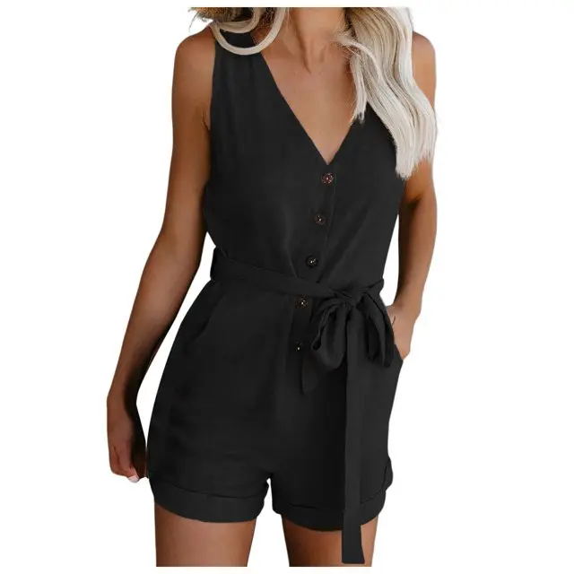 WILLBEST Women's Casual V Neck Sleeveless Jumpsuit (S)