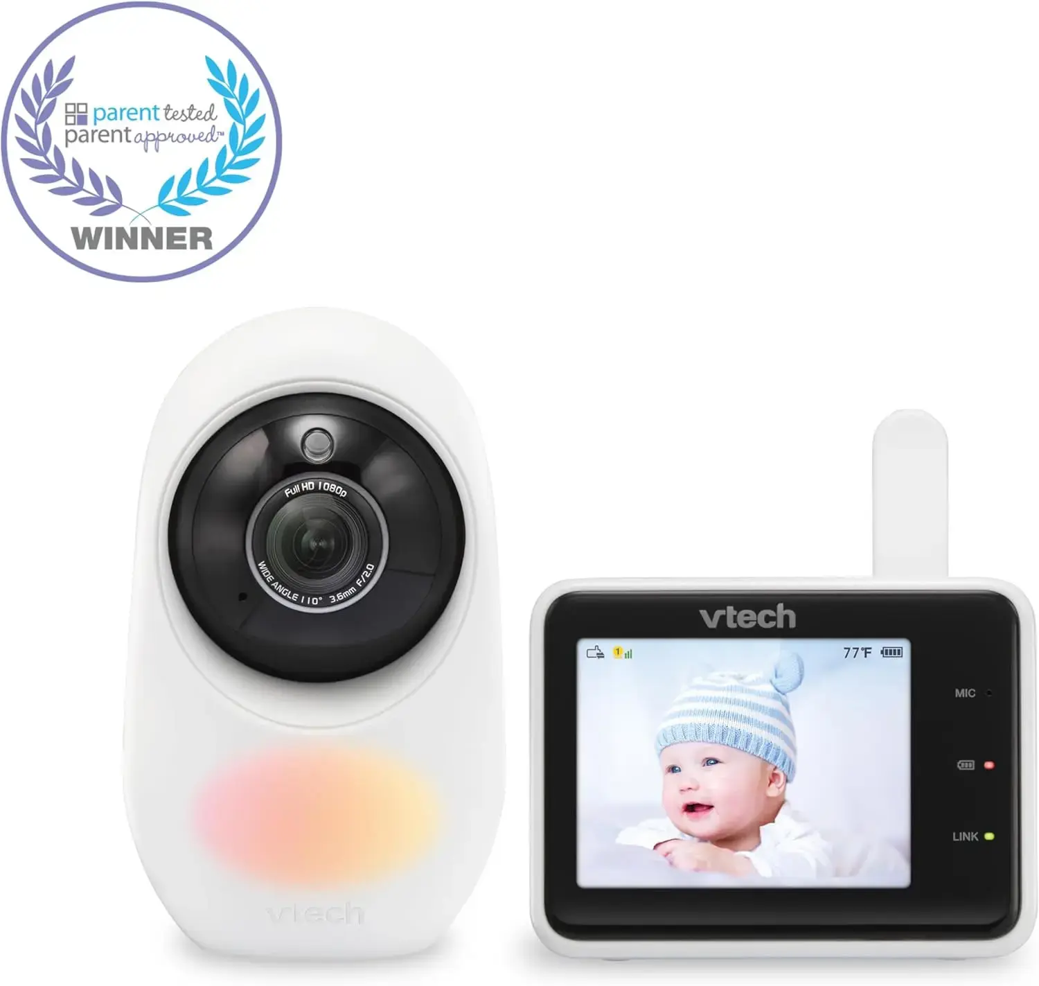 VTech 1080p Smart WiFi Remote Access Video Baby Monitor with Super-slim 2.8” Display, Night Light, RM2751 (White)