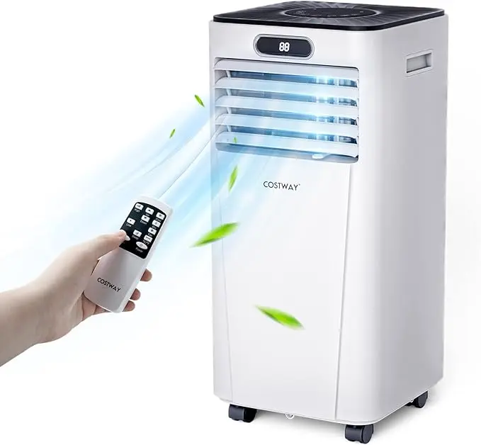 COSTWAY Portable Conditioner, 10000BTU Air Cooler with Drying, Fan, Sleep Mode, 24H Timer Function, Remote Control, Cools Room up to 350 Sq. ft, for Home & Office Use, Window Kit Included, White