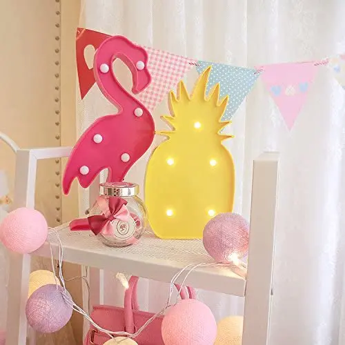 Flamingos Pineapple Lights Tropical Hawaiian Themed Party Supplies Birthday Decor for Wall Table Desk