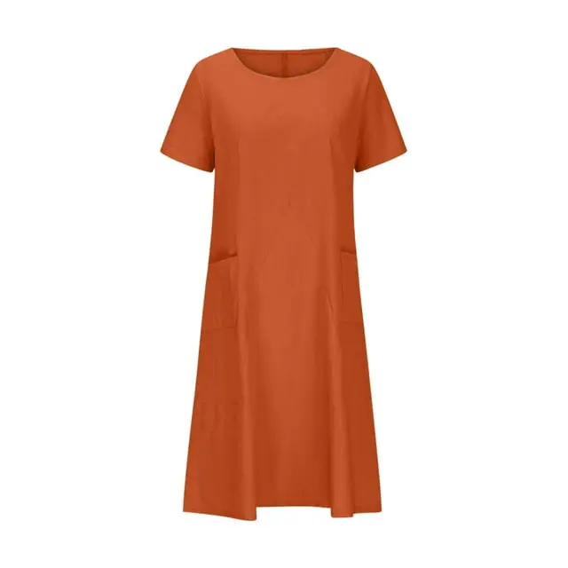 FBDY Orange Short Sleeve Round Neck Knee High Dress (XXL)