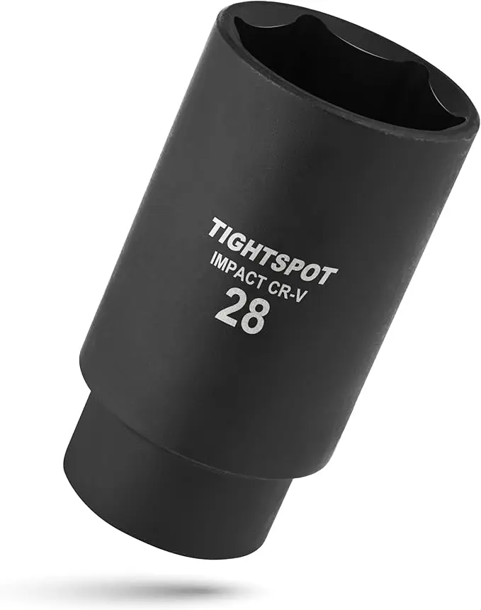 TIGHTSPOT 1/2 Inch Drive - 28 mm Deep Impact Socket with Anti-Rounding 6 Point Design, Heat-Treated CRV Steel, Metric