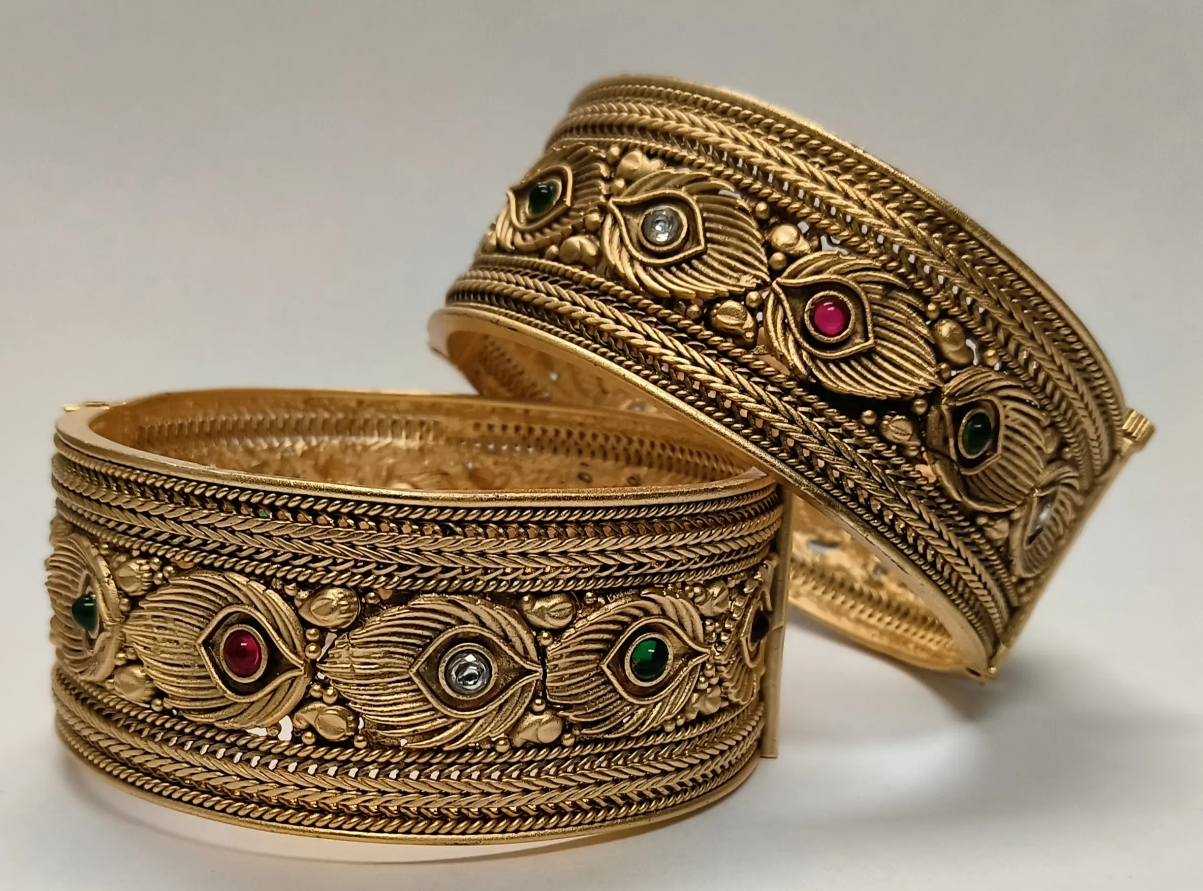 Leaf Gem Gold Plated Cuff Set of 2